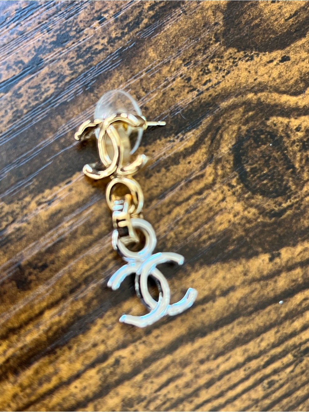 CHANEL Two-Tone Gold & Silver Double CC Drop Earrings - Picture 3 of 3